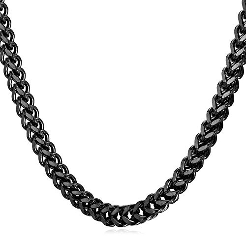 Chain for Men Women 4D Solid Franco Curb Link Chains Black Metal Plated Stainless Steel 6MM Wide Necklace 28 Inch Chain for Men Women 4D Solid Franco Curb Link Chains Black Metal Plated Stainless Steel 6MM Wide Necklace 28 Inch