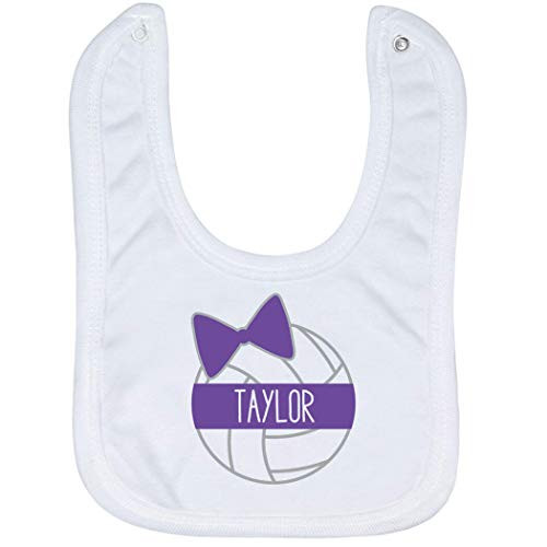Volleyball Baby  and  Infant Bib   Personalized Volleyball Bow   Microfiber   Purple