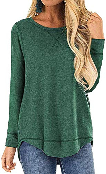 Womens Soft Tops Long Sleeve Crew Neck Casual Loose T-Shirts Blouse Tunic Top Green XL