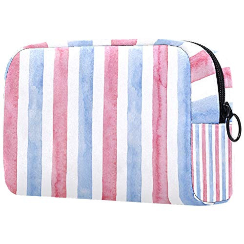 Small Makeup Bag for Purse Travel Makeup Pouch Mini Cosmetic Bag for Women Girls Blue and pink stripes