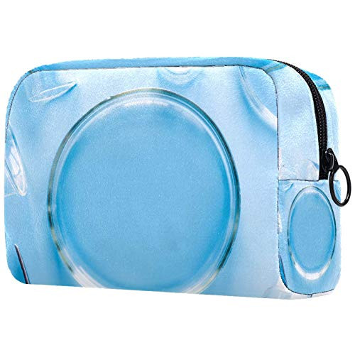 Small Makeup Bag for Purse Travel Makeup Pouch Mini Cosmetic Bag for Women Girls Blue Glass