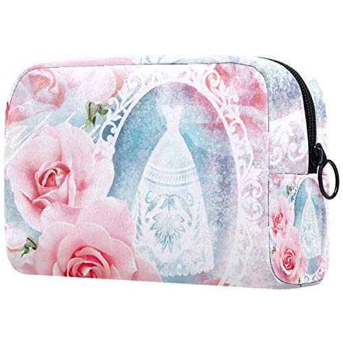 Small Makeup Bag for Purse Travel Makeup Pouch Mini Cosmetic Bag for Women Girls Fanstic flowers