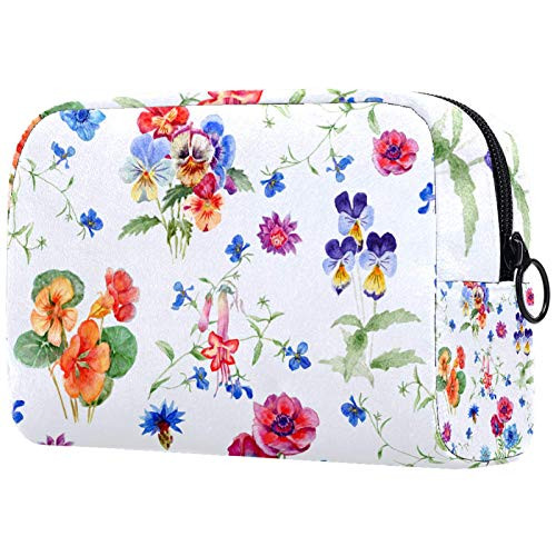 Small Makeup Bag for Purse Travel Makeup Pouch Mini Cosmetic Bag for Women Girls Light blue safflower green leaves Small Makeup Bag for Purse Travel Makeup Pouch Mini Cosmetic Bag for Women Girls Light blue safflower green leaves