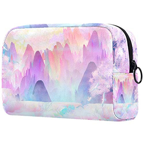 Small Makeup Bag for Purse Travel Makeup Pouch Mini Cosmetic Bag for Women Girls Pink hills