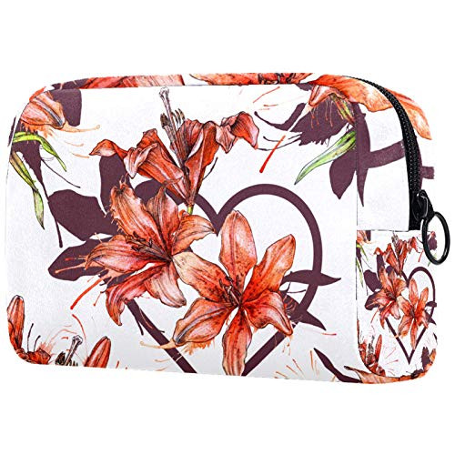 Small Makeup Bag for Purse Travel Makeup Pouch Mini Cosmetic Bag for Women Girls Red lily