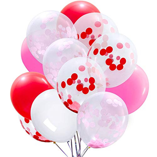 100 Pcs 12 Inch Red White Pink Latex Balloons Valentines Day Party Supplies Red Pink Confetti Balloons for Wedding Bridal Shower Valentines Day Engagement Anniversary Girls Party Decoration