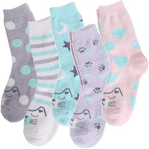 Girls Fuzzy Socks 5 Pairs Womens Soft Cabin Warm Fluffy Cozy Slipper Winter Stocking Stuffers Fleece Adult Sleep Plush Socks Cat B Girls Fuzzy Socks 5 Pairs Womens Soft Cabin Warm Fluffy Cozy Slipper Winter Stocking Stuffers Fleece Adult Sleep Plush Socks Cat B