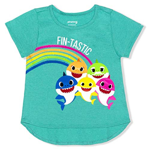 Nickelodeon Baby Shark Shirt for Girls Short Sleeves Hi-Low Tee for Toddlers Teal Size 2T