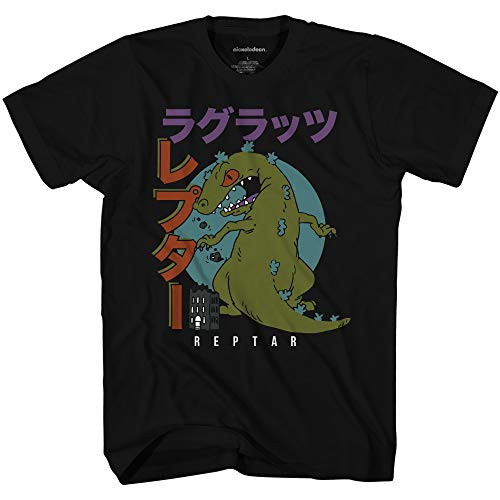 Nickelodeon Mens 90s Classic Shirt - Rugrats Reptar Ren  and  Stimpy and Hey Arnold - Vintage T-Shirt  Black Wash Large