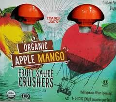 Trader Joes Organic APPLE MANGO Fruit Crushers  4 - 3.17 ounce squeezable pouches