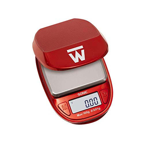 Truweigh SONIC Digital Mini Scale  100g x 0.01g - Red  - Digital Travel Scale - Mini Digital Scale - Small Pocket Size Scale - Traveling Scales Digital Weight - Travel Digital Kitchen Scale