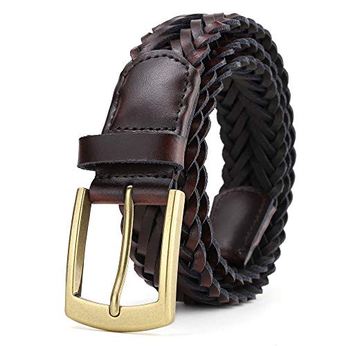 Weifert Mens Genuine Leather Braided Belt 100 percent Leather Woven Belt For Men  Brown 32-34