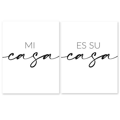Mi Casa Es Su Casa Minimalist Wall Decor - Set of 2 Unframed Family Typography - Simple Classic and Perfect as Bedroom Art Office Print Wedding Gift