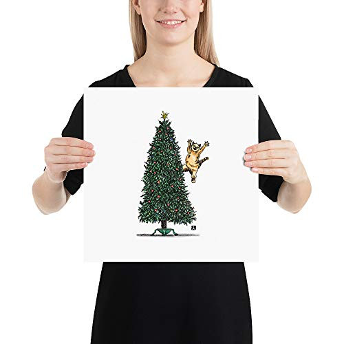 BellavanceInk Pen  and  Ink Watercolor Tabby Cat Attacking Christmas Tree Limited Print