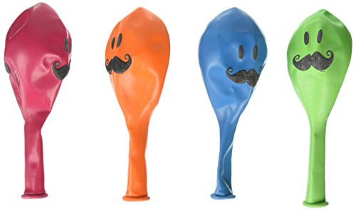 Qualatex LA Balloons 60044" Smile Face Mustache Latex Balloons (50 Pack), 11", Multicolor