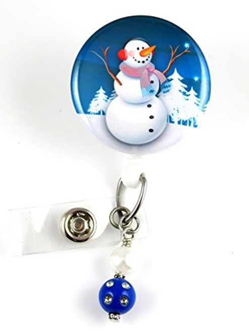 Christmas Snowman with Earmuffs Mylar- Nurse Badge Reel - Retractable ID Badge Holder - Nurse Badge - Badge Clip - Badge Reels - Pediatric - RN - Name Badge Holder