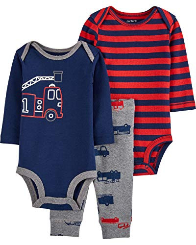 Carters 3-Piece Firetruck Little Character Set  6 Months  Red Navy Heather