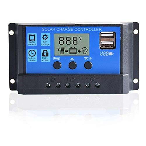Fuhuihe 20A 12V 24V Intelligent Solar Panel Charge Controller with LCD Display  and  USB Port overcurrent Protection Solar Charge Regulator for Solar Panel Battery lamp LED Lighting