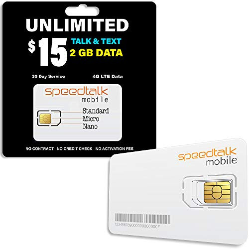 SpeedTalk Mobile Unlimited Talk  and  Text plus  2GB Data SIM Card 30 Day Service