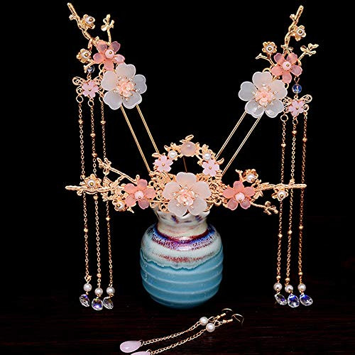 Zhaocaimao Chinese Long Tassel Hair Sticks Set Vintage Hair Pins Hanfu Traditional Chinese Hair Sticks  Hair Comb Earrings Handmade Classical Style Hair Accessories