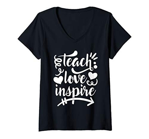Womens Teach Love Inspire Teacher Teaching Appreciation Day Week V-Neck T-Shirt Womens Teach Love Inspire Teacher Teaching Appreciation Day Week V-Neck T-Shirt