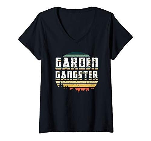 Womens Garden Gangster Gardening Enthusiast Farmer Plant Lover V-Neck T-Shirt