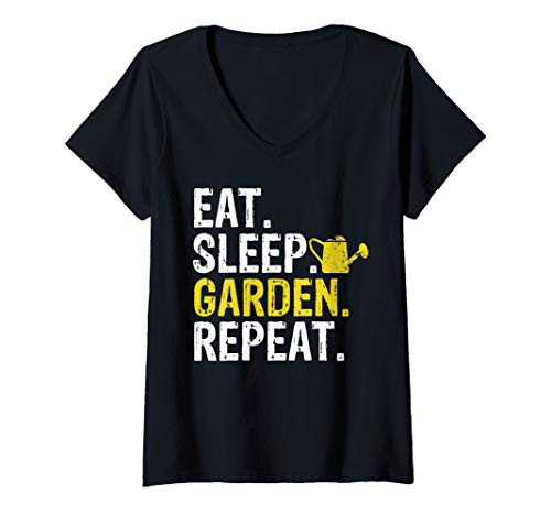 Womens Eat Sleep Garden Repeat Gardening Gift V-Neck T-Shirt