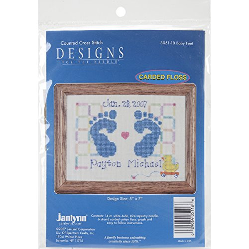 Janlynn Counted Cross Stitch Kit, Baby Feet Birth Announcement