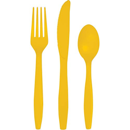 School Bus Yellow Plastic Assorted Cutlery Serves 24