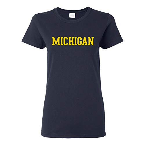 LS01 - Michigan Wolverines Basic Block Womens T-Shirt - 2X-Large - Navy