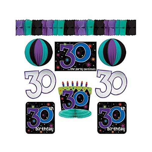 The Party Continuous 30th Birthday Party Assorted Room Decorating Kit Decoration, Pack of 9, Multi , 10.6" X 2.3"