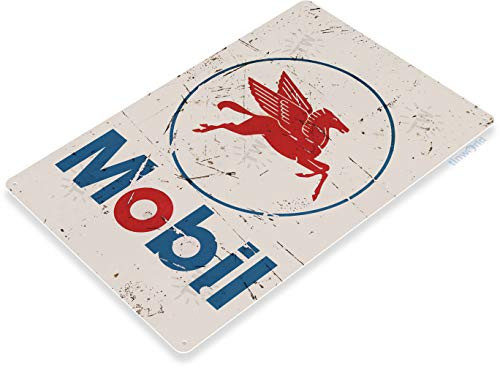 Tinworld Tin Sign Mobil Logo Rustic Rust Oil Gas Station Metal Sign Decor Auto Shop Garage Cave B072