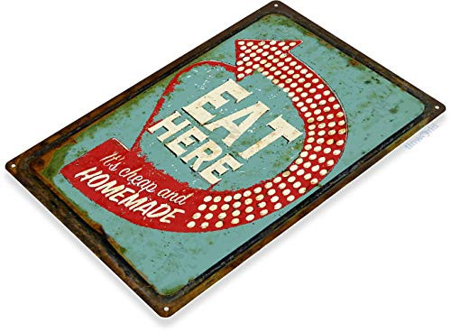 Tinworld Tin Sign Eat Here Retro Rustic Diner Restaurant Bar Pub Kitchen Cottage Metal Sign Decor B926
