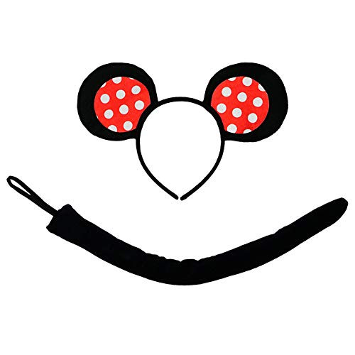 SeasonsTrading Polka Dot Mouse-A-Like Ears Headband  and  Tail Costume Set Party Kit  22 Inch Tail  Red White