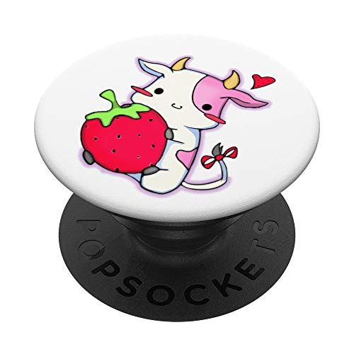 Cute Strawberry Cow - Adorable Pink Cow Japanese Kawaii PopSockets PopGrip Swappable Grip for Phones  and  Tablets