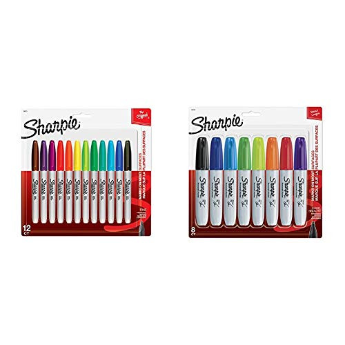 Sharpie 30075PP Permanent Markers Fine Point Assorted Colors 12 Count  and  38250PP Permanent Markers Chisel Tip Assorted Colors 8-Count Standard Packaging
