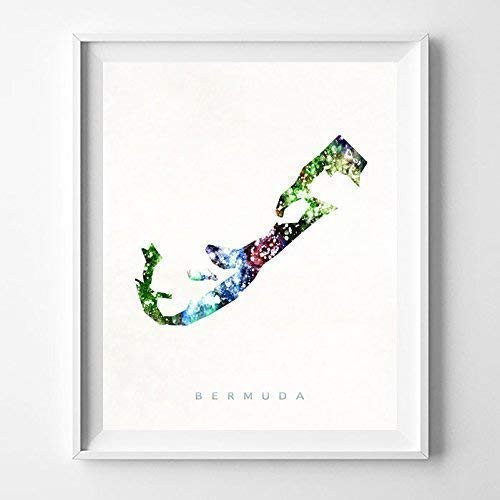 Bermuda Watercolor Map Wall Art Poster Home Decor Print Watercolour Artwork - Unframed