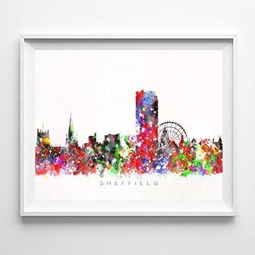 Sheffield England Watercolor Skyline Poster Cityscape Wall Art Print Home Decor Watercolour Artwork - Unframed