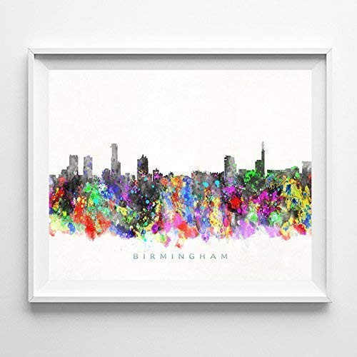 Birmingham England Watercolor Skyline Poster Cityscape Wall Art Print Home Decor Watercolour Artwork - Unframed