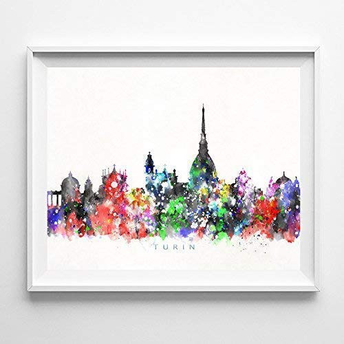 Turin Italy Watercolor Skyline Poster Cityscape Wall Art Print Home Decor Watercolour Artwork - Unframed