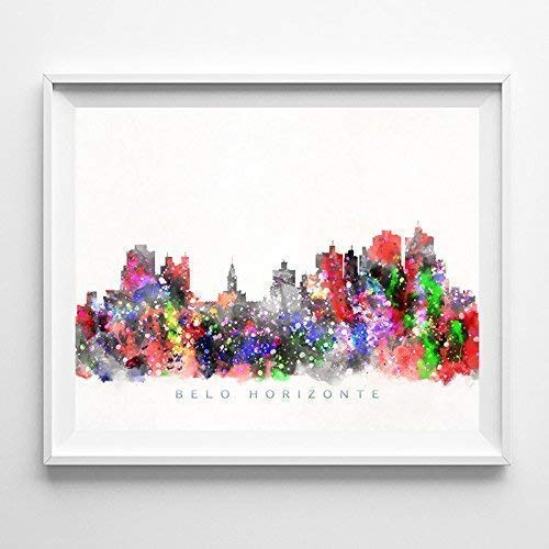 Belo Horizonte Brazil Watercolor Skyline Poster Cityscape Wall Art Print Home Decor Watercolour Artwork - Unframed
