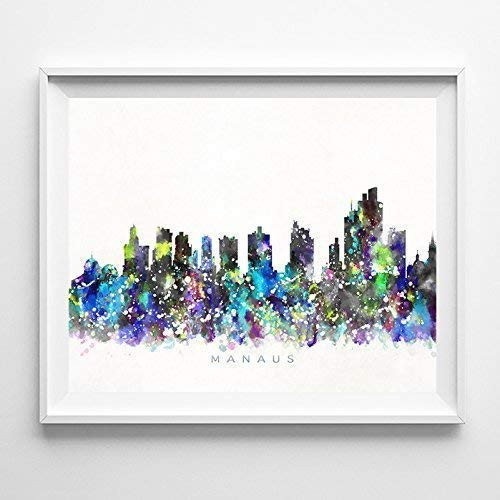 Manaus Brazil Watercolor Skyline Poster Cityscape Wall Art Print Home Decor Watercolour Artwork - Unframed