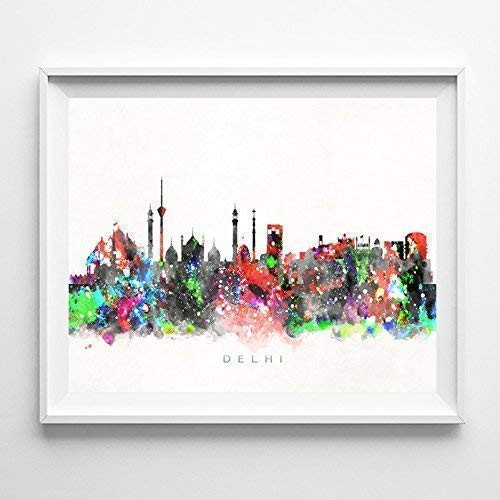 Delhi India Watercolor Skyline Poster Cityscape Wall Art Print Home Decor Watercolour Artwork - Unframed