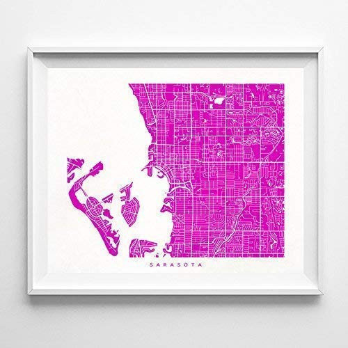 Sarasota Florida Street Road Map Home Decor Poster Urban City Hometown Wall Art Print - 70 Color Options - Unframed