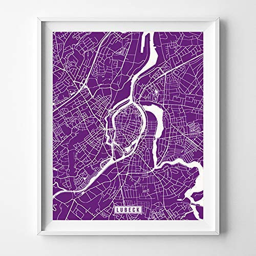 Lubeck Germany City Street Map Wall Art Home Decor Poster Urban City Hometown Road Print - 70 Color Choices - Unframed