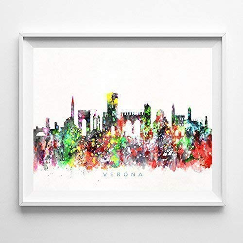 Verona Italy Watercolor Skyline Poster Cityscape Wall Art Print Home Decor Watercolour Artwork - Unframed