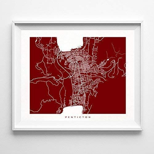 Penticton Canada Street Road Map Home Decor Poster Urban City Hometown Wall Art Print - 70 Color Options - Unframed