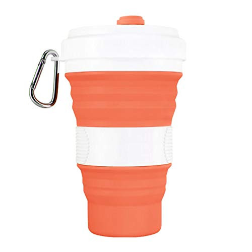 BSUDILOK Collapsible Coffee Cup Silicone Folding Cup Mug Sport bottle with Lids Foldable for Outdoor Camping Hiking Travel Portable Cup  Orange