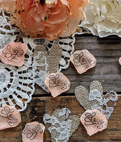 Rustic Wedding Table Decorations Rustic Bridal Shower Decor Burlap and lace Heart Confetti Sweetheart Table Decor