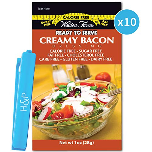Walden Farms On-the-Go Salad Dressing Packets - Creamy Bacon-10 Packets in Ready to Serve Calorie Free Packs 10 - 1 oz Pouches with H and P Clip Brand Name HALL  and  PERRY